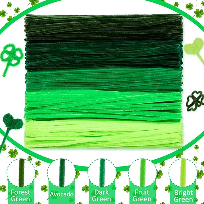 Peryiter 500 Pieces Pipe Cleaners Chenille Stems for Flowers Craft Supplies Bulk Fluffy Fuzzy Sticks for DIY Art Projects Creative Gift Wrapping Party Decorations(Green,12 Inch)