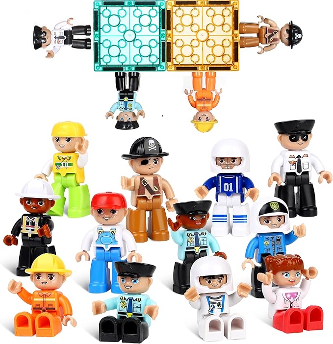 Large Magnetic Figures, 3 Inches Community Figures Set, 12 Pieces Magnetic Play People Magnet Building Toys for Kids Ages 3 4 5 6 7 8+, STEM Learning Toys Magnet Tiles Expansion