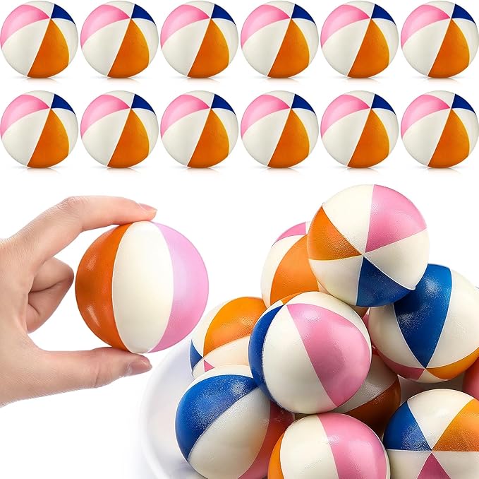 Jerify 24 Pcs Mini Beach Stress Balls 2.5 Inch Foam PU Relief Stress Ball Mini Rainbow Blow up Beach Balls Toys for Girls Boys Birthday Beach Hawaiian Party Favors Summer Pool Games (Light Color)