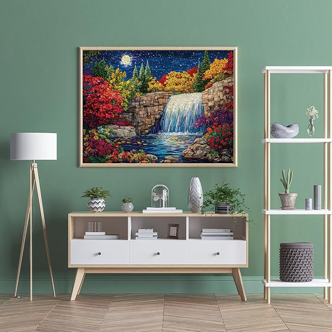 Stained Glass Puzzles for Adults 1000 Pieces, Forest Landscape Jigsaw Puzzles, Nature Difficult Challenging Jigsaw Puzzles, Finished Size 27.56 * 19.69", with 1:1 Poster, Letter on The Back