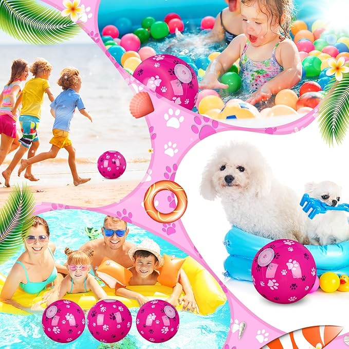 Leyndo 12 Pack Dog Paw Themed Beach Ball for Kids 7.87" Bulk for Summer Pool and Beach Game Gifts and Birthday Party Supplies and End of The Year Class Party Decoration Favors