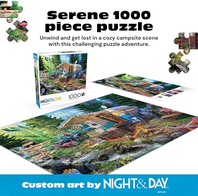 Buffalo Games - Mountain Retreat - Jeff Haynie - 1000 Piece Jigsaw Puzzle for Adults, Challenging and Colorful Camping Scene, Precision-Cut Pieces, Includes Full-Color Poster