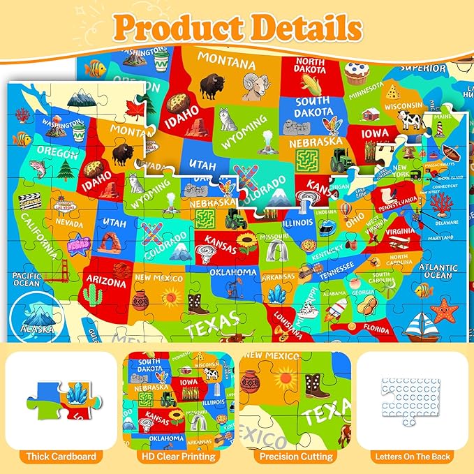 4 Packs 100 Piece Puzzles for Kids Ages 4-6 6-8 8-10, USA World Map Kids Puzzles Ages 3-5 4-6 5-8, Solar System Mars Adventure 100 Piece Puzzle for Adults Seniors, Educational Jigsaw Puzzles 15"x10"