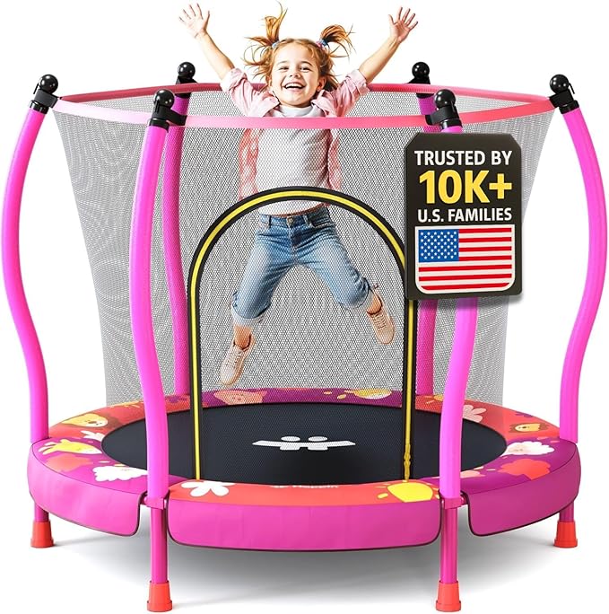 Happin® 55’’ Trampoline for Kids with Safety Enclosure, Indoor & Outdoor Toddler Trampoline, Ultra Safe Design with Multi Activity Accessories, Perfect Toddler Gift for Boys & Girls Ages 1–8