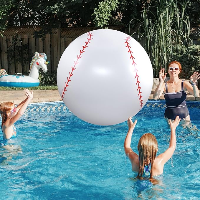 Lewtemi Giant Inflatable Sports Balls Large Inflatable Beach Ball Baseballs Soccer Rainbow Basketball Football for Sport Birthday Party Favor(2 Pcs,Soccer, Baseball,27 Inch)