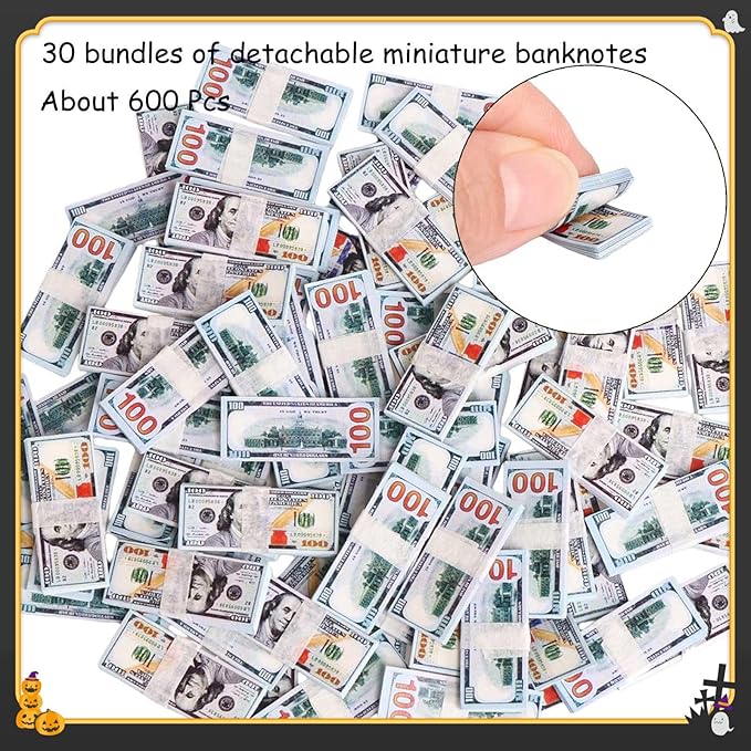 600PCS 1:6 Scale Miniature Money Tiny Money Bills for Dollhouse Scene Model Tiny Doll House Accessories,DIY Craft Supply,Miniature Doll Accessories, Action Figure Props, Tiny Collectibles