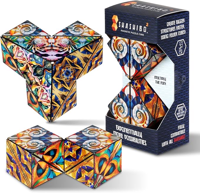 Shashibo Squared Shape Shifting Box - STEM Fidget Toy with Ultra Strong Magnets - Sensory Puzzle Cube Transforms Into 100+ Shapes, Easter Basket Stuffers Gift for Kids, Teens, and Adults (Atlantis)