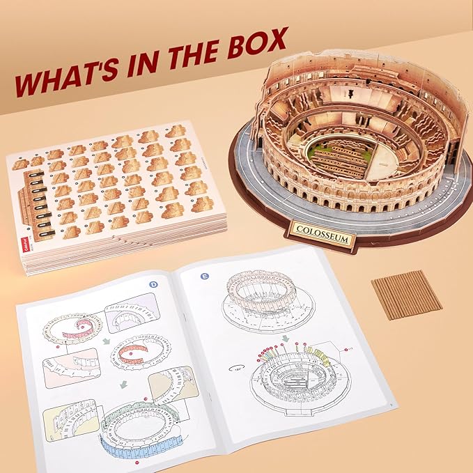 CubicFun 3D Puzzles for Adults Kids New Version Italy Rome Colosseum Jigsaw Puzzle DIY Building Model Kit Birthday Gift for Boys Girls Age 10+, 163 Pieces Easter Gift