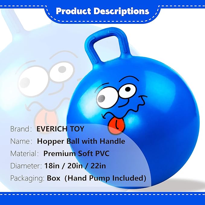 EVERICH TOY Hopper Ball, Bouncing Ball with Handle, 20 Inches Jumping Hoppity Hop Toys, Sit and Bounce on Toys for Boys and Girls Gifts