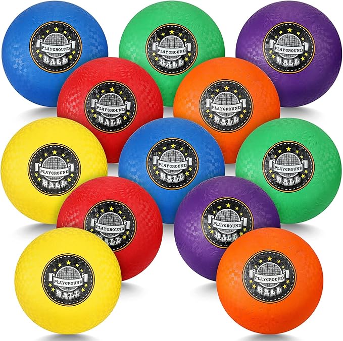 Jerify 12 Pack 8.5 Inch Playground Balls Rubber Sport Kickballs Bulk 6 Colors Inflatable Dodgeballs Bouncy Balls for Adults Indoors Outdoors Games Gym Exercise(Bright Colors)