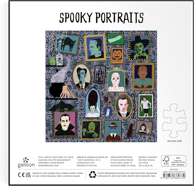 Galison Spooky Portraits – 500 Piece Foil Jigsaw Puzzle Featuring Scary Artwork of A Victorian Style Wall Filled Spooky Portraits with Gold Foil Accents