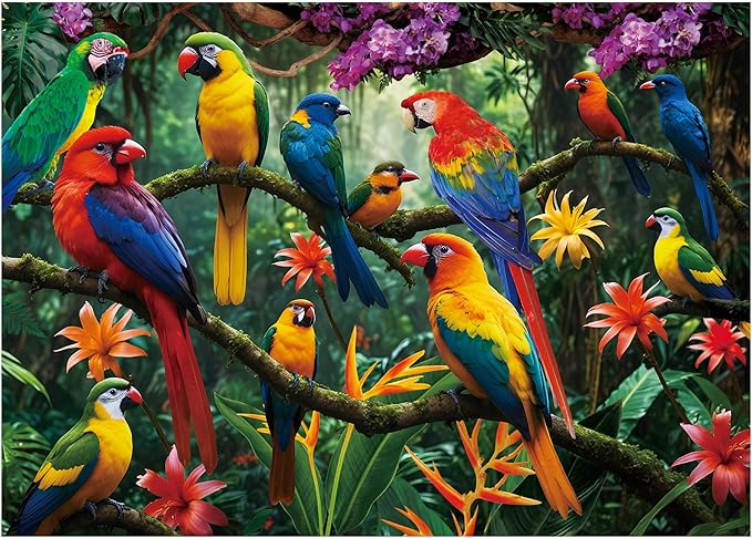 BenBen 1000 Piece Jigsaw Puzzle for Adults, Jungle Parrots, Puzzles with Letters or Patterns on Back, Challenging Puzzle for Game Night Home Décor, 26.63” x 19.25”