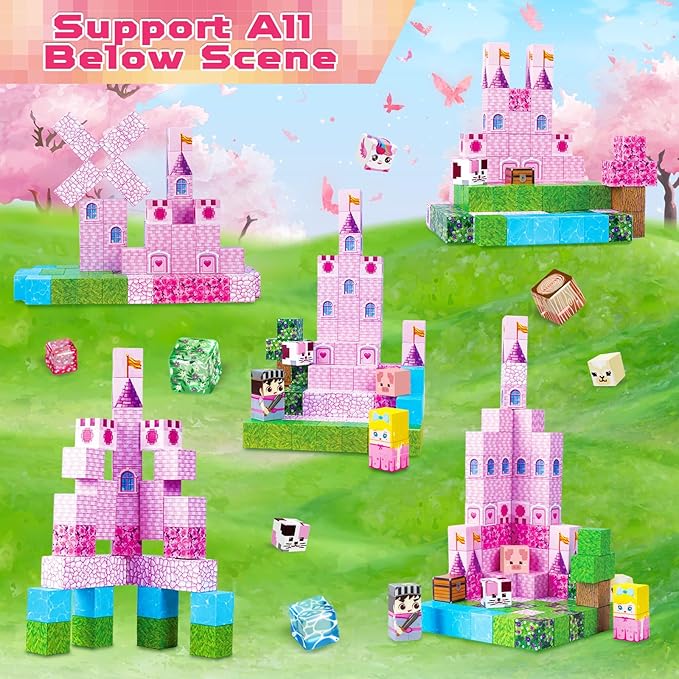 Magnetic Blocks - 100PCS Magnetic Building Block for Kids, Build Pink Princess Castle Magnet Cubes Sets, Princess Toys for Girls Ages 3 4 5 6 7 8-12 Easter Birthday Gifts Construction STEM Toys