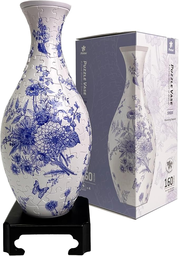 Pintoo 3D Puzzle Vase Unique Flower Vase Made by 160 Curved Plastic Puzzle Pieces House Warming Gift for Flower Arrangements and Home Decoration, for Mom [S1033] (Classic, Blooming Season)