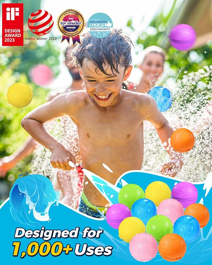Tlitlimom 18Pcs Reusable Water Balloons, Summer Toy Water Toy for Boys and Girls, Pool Beach Toys for Kids ages 3-12, Outdoor Activities Water Toys Self Sealing Water Splash Ball for Fun