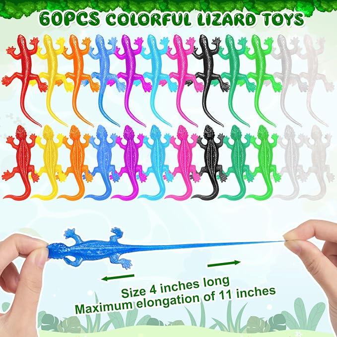 60Pcs Stretchy Lizard, 12 Colors Goodie Bag Stuffers for Halloween Party, Lizard Toys for Teenagers to Funny, Rubber Lizards Toy for Parody Filler