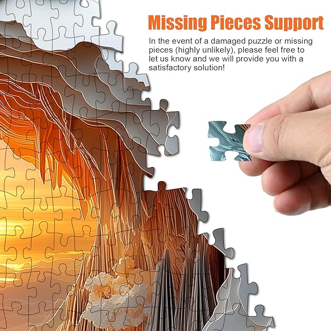 3D Stereo Visual Puzzles for Adults 1000 Pieces - Unique Dawn Cave Round Jigsaw Puzzle Stereo Effect, Beautiful Canyon Sunset Landscape Puzzle with Letters on Back, Challenging Hard Difficult Puzzles