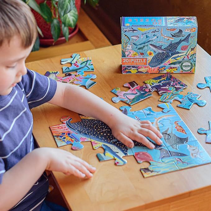 eeBoo 20 Piece Jigsaw Puzzle - Sharks & Friends Children's Puzzle Ocean Themed, Large Pieces for Small Hands to Develop Motor Skills
