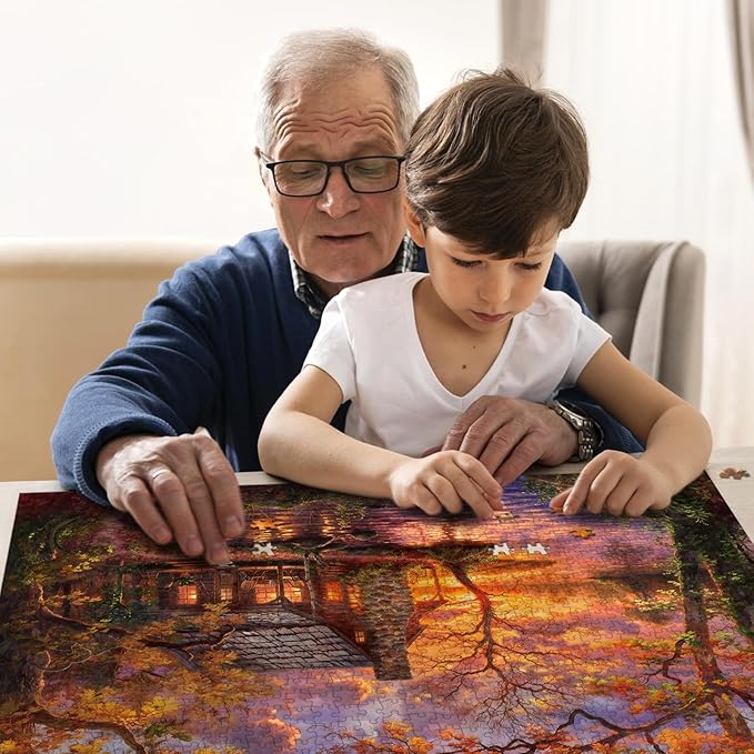 Puzzle for Adults 1000 Pieces, Autumn Peaceful Lakeside Cottage Puzzle, Challening Impossible Difficult Hard Fun 1000 Pieces Jigsaw Puzzles for Adults