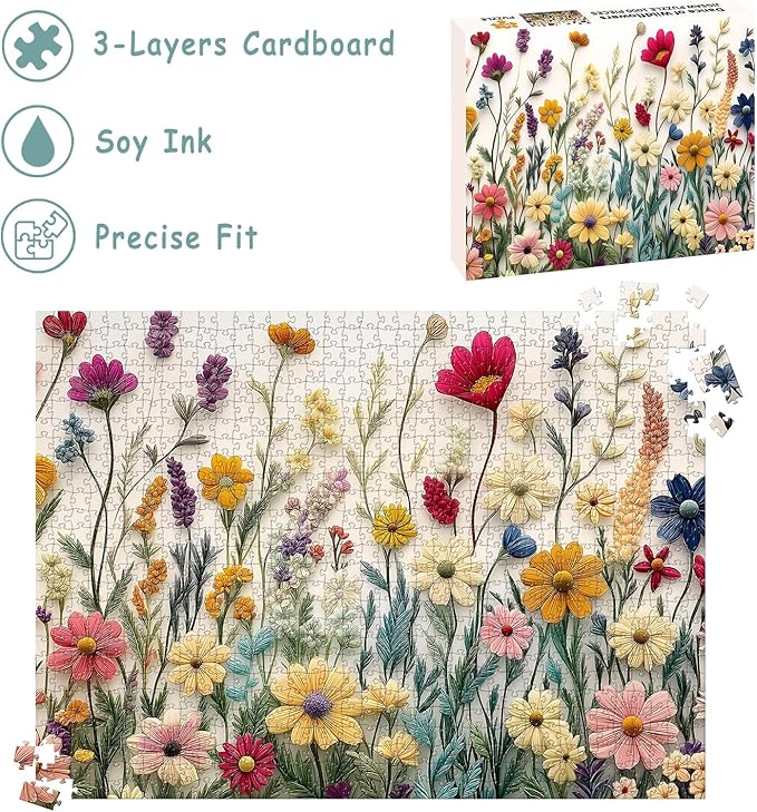 Puzzles for Adults 1000 Pieces, Wildflower Jigsaw Puzzles - Dance of Wildflowers, Impossible Wildflower Puzzle for Seniors Families, 27.56 x 19.69 Inches, 1:1 Poster, Letter on The Back