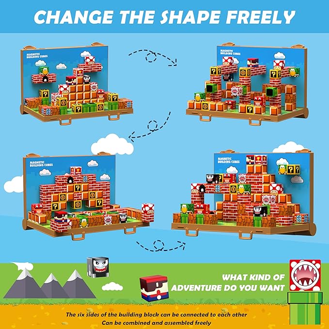 GaHoo Magnetic Blocks, Build 3D Magnet Building Toys World with Magnetic Tiles, Foldable Magnet Board, STEM Sensory Toy for Kids, Toy Building Sets Gifts for Age 3 4 5 6-10 Year Old Boys Girls