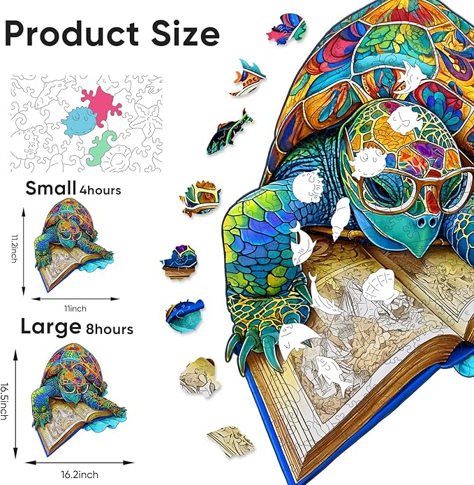 Bovearto Turtle Puzzle, Turtle Wooden Puzzles for Adults, Ocean Puzzle Unique Shaped Brain Teaser Puzzles for Kids 207 Pieces (11"*11.2")