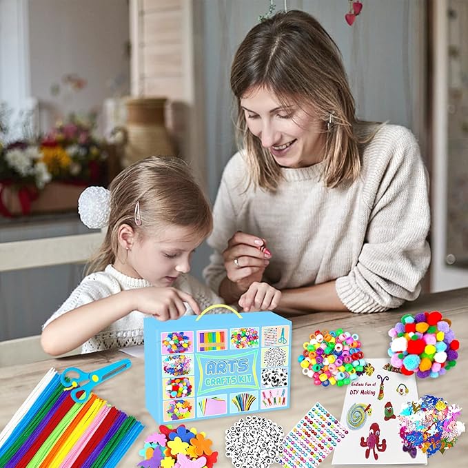 BNUZEIYI 2000 PCS Arts and Crafts Supplies for Kids All-in-1 Craft Kit with Pipe Cleaners Craft Box Set DIY Crafting Supply School Supplies Toys Gifts for Girls Boys Ages 4-6, 6-8, 8-12, Blue