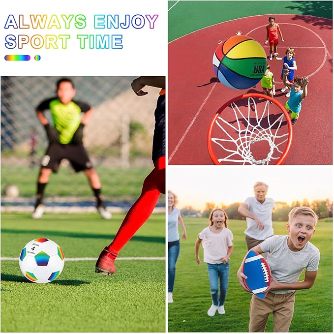 Libima 3 Pcs Sports Ball Set for Kids Teens Include Official Size Basketball Soccer Football with Pump and Carry Bag Training Practice Sport Back to School Gift