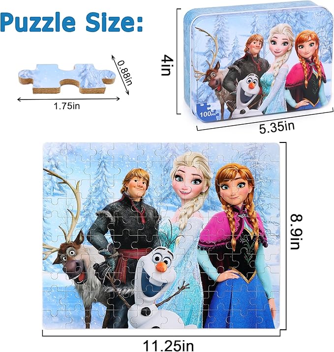 LELEMON Puzzles for Kids Ages 4-6,100 Piece Puzzles for Kids Ages 4-8 in a Metal Box,Educational Jigsaw Puzzles in a Metal Box,100 Piece Puzzle Games Puzzle Toys for Girls and Boys