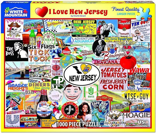 White Mountain 1000 Piece Jigsaw Puzzle Garden State Collage Puzzles with Large Pieces for Adults and Family 24"x30" – I Love New Jersey