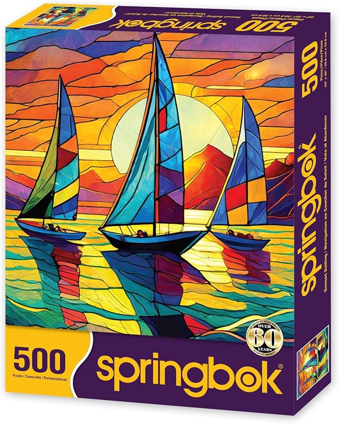 Springbok's Sunset Sailing 500 Piece Jigsaw Puzzle for Adults-Unique Cut Pieces- Made in USA