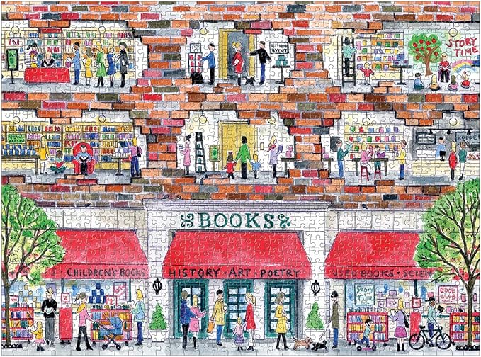 Galison Michael Storrings A Day at The Bookstore 1000 Piece Puzzle from Galison - Beautifully Illustrated Jigsaw Puzzle of a Local Bookstore, 27" x 20" Fun & Challenging, Unique Gift Idea