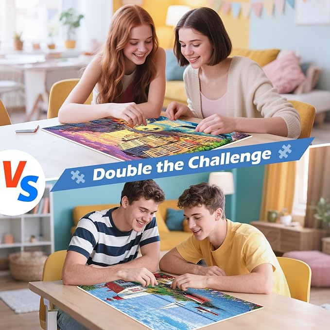 2 Pack 500 Pieces Puzzle for Adults,Beach Jigsaw Puzzles 500 Pieces City Building Puzzles Scenery Puzzle 500 Piece Premium Cardboard Jigsaw Puzzle for Tabletop Challenging Family Activity Gift Toy