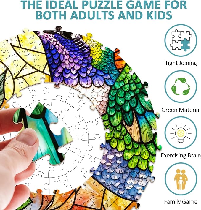 Round Hummingbird Puzzles for Adults 1000 Pieces, Beautiful Bird Flower Jigsaw Puzzles 1000 Pieces for Adults, Fun Puzzles with Letters On Back, Challenging Game Toys (26.5 * 26.5in)