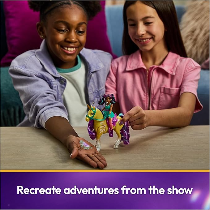 Unicorn Academy, Ava & Plant Magic Leaf with Light-up Effect, 2 Riding Accessories, Dolls & Unicorn Toys for Girls Ages 4 and up