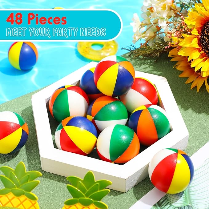Jerify 48pcs Mini Beach Stress Balls 2.5 Inch PU Foam Relief Stress Squeeze Ball Beach Party Favors Small Summer Pool Relief Toys for Kids Birthday Hawaiian Luau Party Pool Water Games(Usual Color)