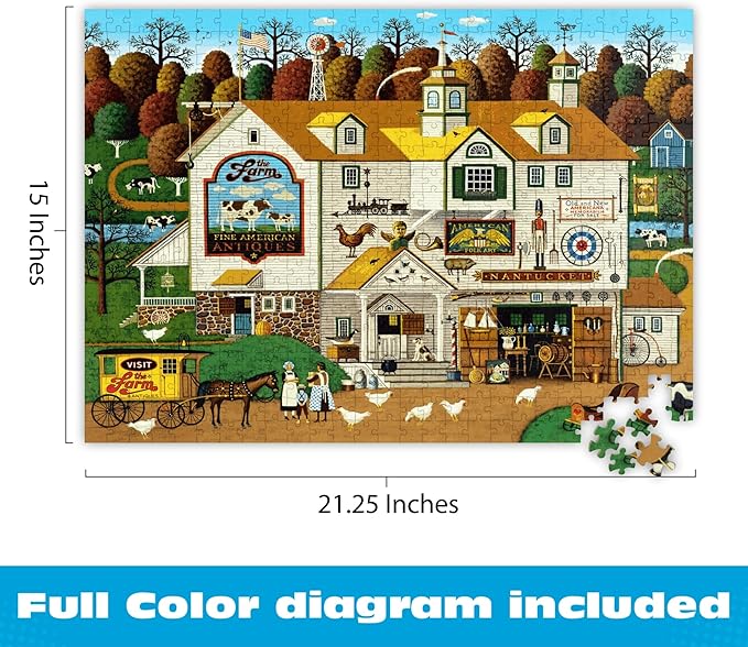 Buffalo Games – Charles Wysocki The Farm 500 Piece Jigsaw Puzzle for Adults -Challenging Puzzle Perfect for Game Nights - Finished Size is 21.25 x 15.00 – Precision-Cut Pieces, Beautiful Artwork