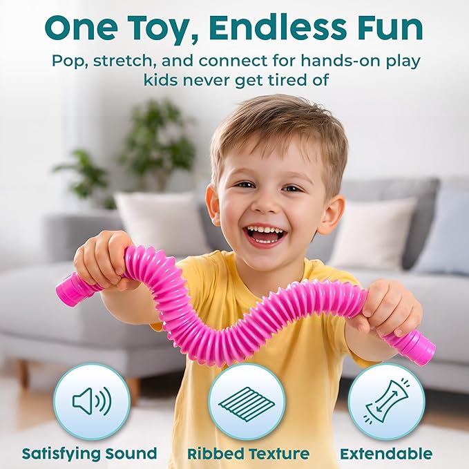BUNMO Easter Gifts for Toddlers - Pop Tubes - Sensory Fidget Toys - Creative Learning - Hours of Fun for Kids - Easter Stuffers - Tons of Ways to Play - Non-Mouthable 3+ - 30 Pack Large