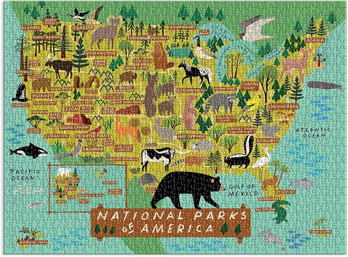Galison National Parks of America Puzzle, 1000 Pieces, 27” x 20” – Difficult Jigsaw Puzzle Featuring Stunning and Colorful Artwork by Anne Bentley – Thick, Sturdy Pieces, Challenging Family Activity