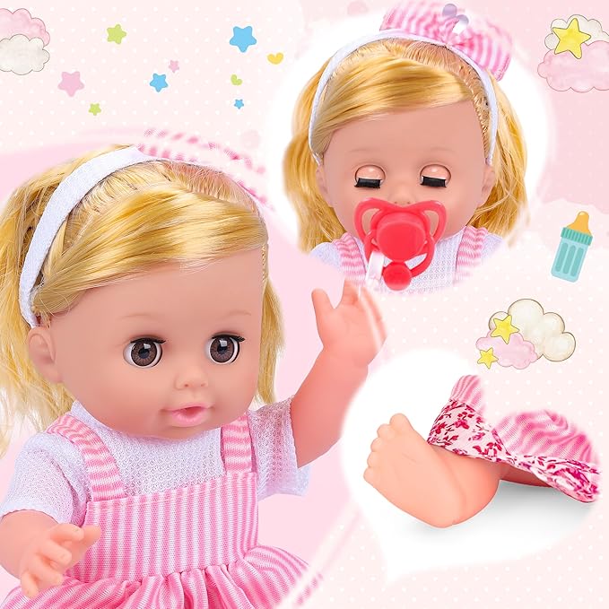 PROOU Baby Care Doll Toys Set, 36PCS Dolls Playset, Hair Salon Pretend Play Toddler Doll Toys Incl 14'' Baby Dolls Toy, Backpack, Hair Dryer, Curler, Xmas Gifts for Age 3 4 5 6+ Years Old Girls Kids