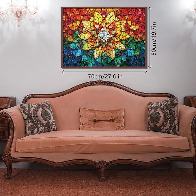 Colorful Flower Puzzles for Adults 1000 Pieces, Beautiful Stained Glass Sunflower Art Jigsaw Puzzles, Gradient Floral Challenging Puzzle