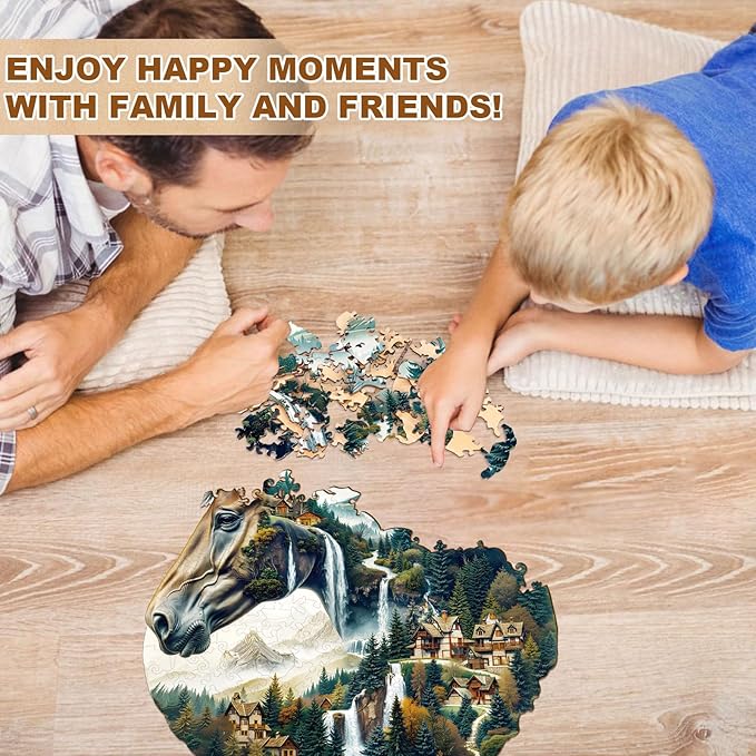 Wooden Puzzles for Adults, River and Horse Jigsaw Puzzles, 260 Piece Unique Shaped Puzzle, Animal Shape Puzzle, Gifts for Adults/Friends/Family, Family Game，Wall Decor(13.4 * 13.0in)