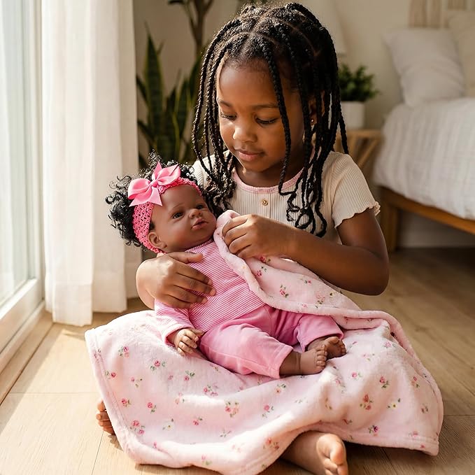 FOCKOF Realistic Reborn Baby Dolls-18 Inch Black Realistic Baby Doll Girls Soft Cloth Body Reborn Baby with Gift Box for Kids Age 3+