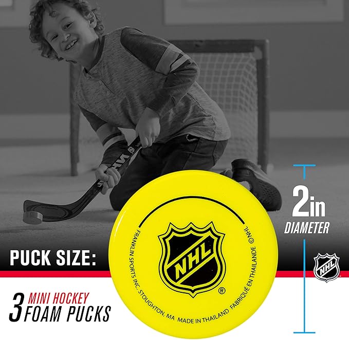 Franklin Sports Mini Foam Hockey Pucks - Indoor Knee Hockey Pucks for Kids - 3 Soft Foam Pack - Assorted Colors