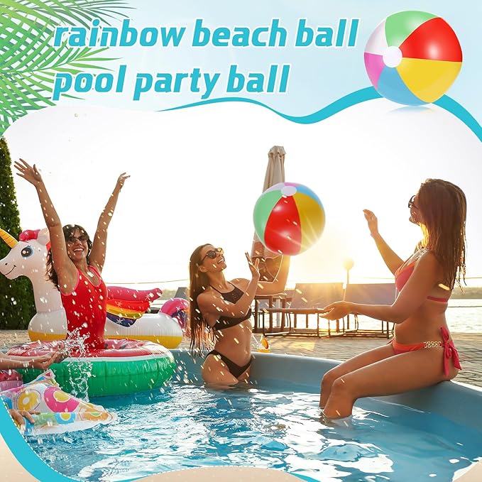 100 Pack Inflatable Beach Balls 10'' 11'' 12.6'' Rainbow Colored Beach Ball Summer Pool Party Toys for Water Games Hawaiian Party Decorations Birthday Favors Supplies