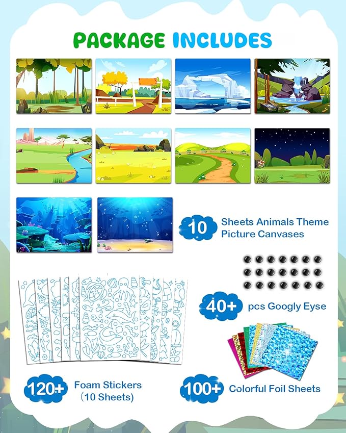 Baobrava Foil Fun Art Craft Kit - Animal Arts and Crafts for Kids 4-8 - DIY Creative Activity Travel Toys - Foam Stickers Books - Birthday Gift for Boys Girls - Easter Gifts