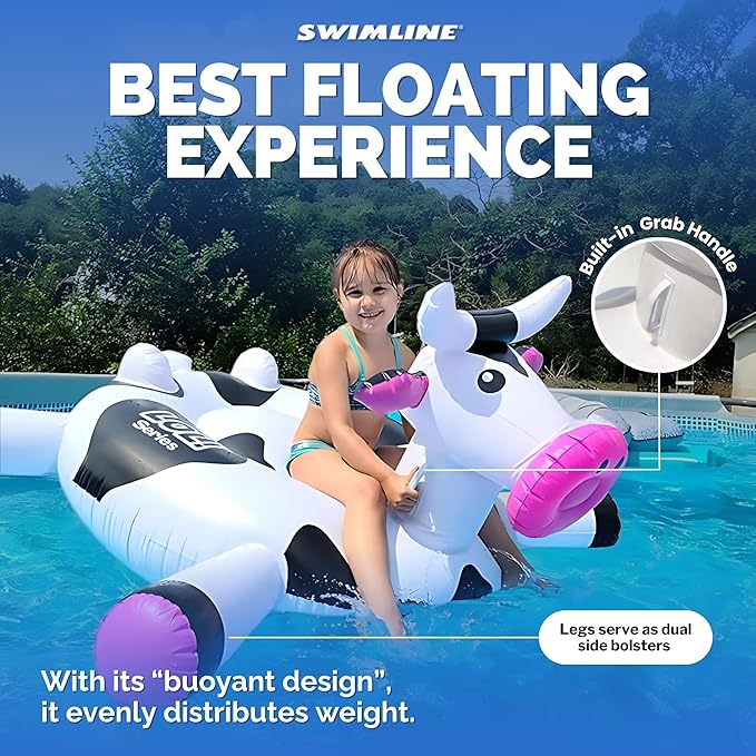 SWIMLINE ORIGINAL 90268 Giant Inflatable LOL Cow Pool Float | Fun Ride-On Raft with Stable Legs & Wings |Lounge Floatie Ideal for Summer Gatherings