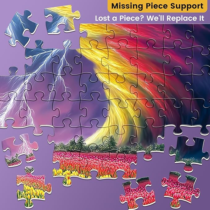 500 Piece Puzzle for Adults,Colorful Flower Puzzle for Adults Seniors,Rainchbow Tornado Jigsaw Puzzle with Letters on Back,Challenging Unique Family Game Gifts for Friends Men Women Seniors,20.5*15In