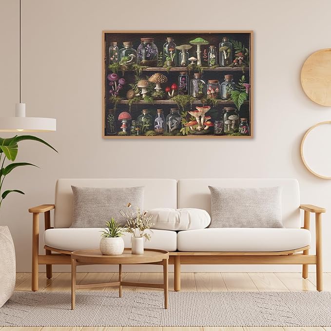 Bookshelf Mushroom Forest Puzzles for Adults 1000 Pieces. Colorful Nature Plant Jigsaw Puzzles. Challenging Family Art Puzzles
