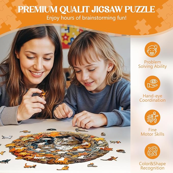 Wooden Puzzles for Adults, Mothers Day Puzzle-3D Cat Mom Wood Puzzles Adult, Unique Shaped Wooden Jigsaw Puzzle, Birthday Gifts for Friends/Family/Puzzle Lovers, Home Decor(S-8.5 * 8.3in 100pcs)
